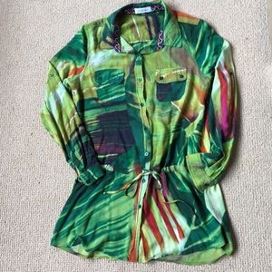 Calvin Klein tropical printed blouse, tie waist